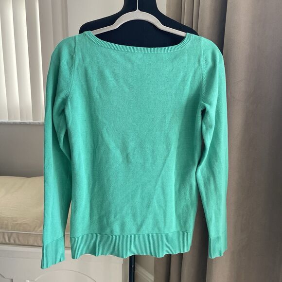 Lilly Pulitzer Define Nice Graphic Knit Sweater Boat Neck Long Sleeve Green M - Picture 3 of 7